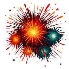  vibrant festive fireworks explosion with colorful streaks and star shapes on transparent background for celebration, holiday, party, event, or greeting design