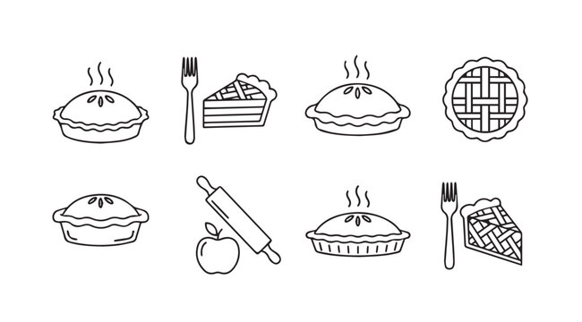 Collection of hand drawn pie baking and serving elements silhouette
