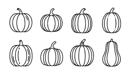 Collection of hand drawn pumpkin and squash silhouettes for autumn harvest design