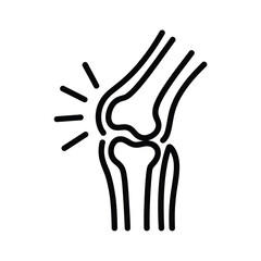Stylized line art icon of a knee joint with pain radiating