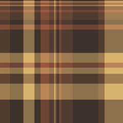 Single fabric plaid textile, softness texture tartan background. Symmetry check pattern vector seamless in orange and amber colors.