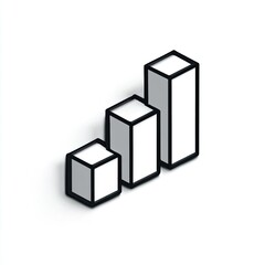 Obraz premium Three white isometric cubes ascending, outlined in black, cast a subtle shadow on a white background; representing growth or progress