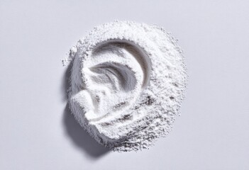 Powdered ear shape on light gray background
