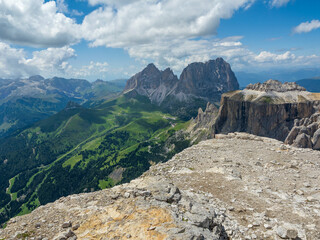 High Mountain Vista of Rocky Pordoi In The Dolomites, Italy