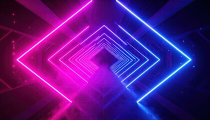Pink and Blue Neon Lights in a Zigzag Tunnel