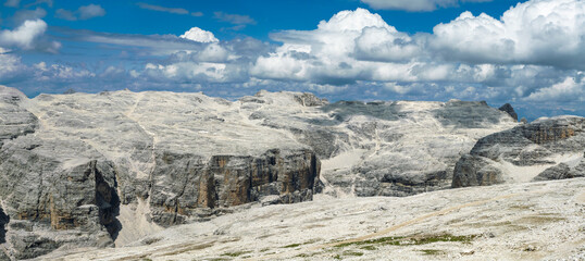 High Mountain Vista of Rocky Pordoi In The Dolomites, Italy