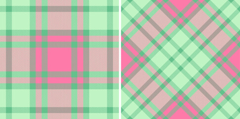 Festive plaid patterns feature pastel green and pink hues. Perfect for seasonal designs, textiles, or vibrant backgrounds with a touch of tradition.