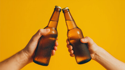 Clinking Amber Beer Bottles Cheers