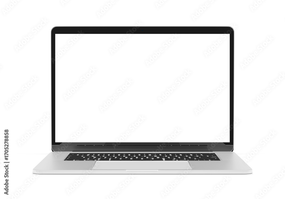 Fototapete Modern laptop computer screen isolated on transparent background with shadows. 3D rendering