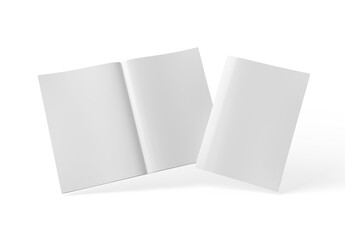 Open magazine and magazine cover isolated on transparent background. Cut out blank brochure mockup 3D rendering