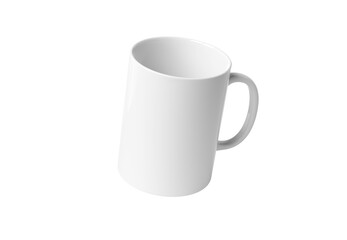 Isolated floating white blank mug on transparent background. 3D rendering