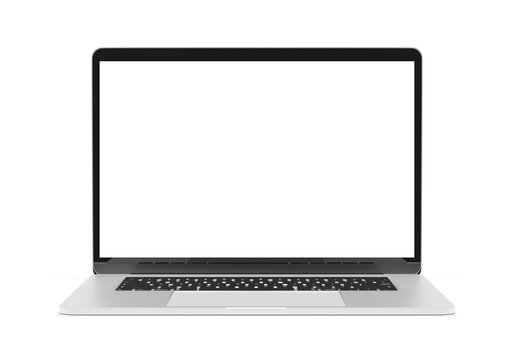 Modern laptop computer screen isolated on transparent background with shadows. 3D rendering