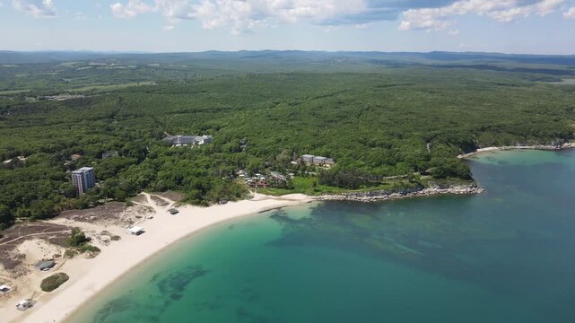 Aerial view of Black Sea Coast near Atliman Beach and Kiten, Burgas Region, Bulgaria 