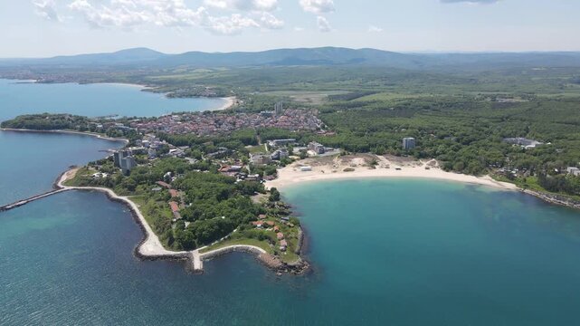 Aerial view of Black Sea Coast near Atliman Beach and Kiten, Burgas Region, Bulgaria 