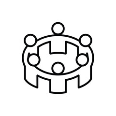 Simple line art icon of people sitting around a round table