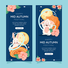 Flat Design for the Mid Autumn Festival Vertical Banner Set
