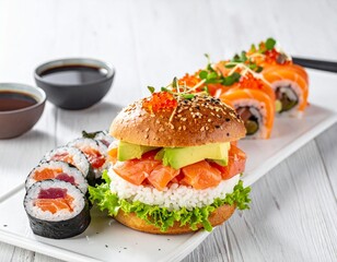 Gourmet Sushi Platter with Sushi Burger and Rolls