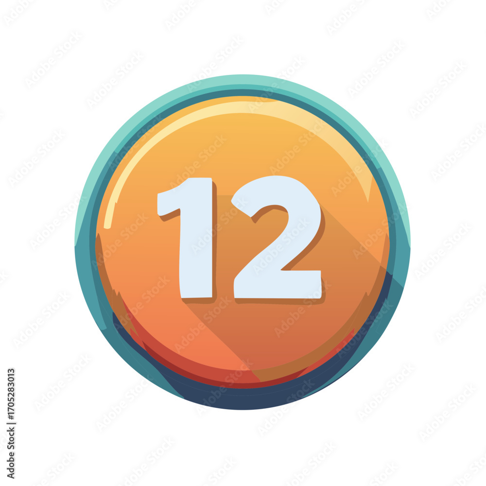 Poster Bright round icon with the number twelve in white bold font and shadow effect