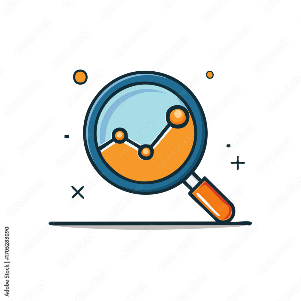 Poster Stylized Magnifying Glass Displaying a Rising Graph Symbolizing Data Analysis and Financial Trend Exploration