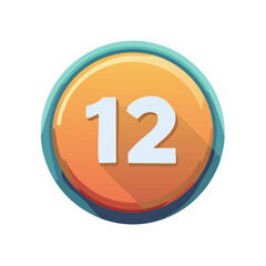 Bright round icon with the number twelve in white bold font and shadow effect