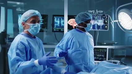 Focused surgical team preparing for a complex medical procedure in operating room - Powered by Adobe