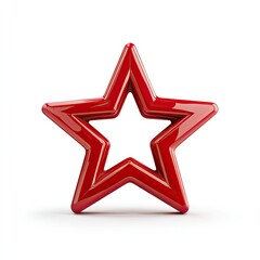 Glossy red five-pointed star, 3D rendered, hollow center, isolated on white background