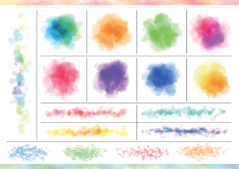 Colorful decorative parts set with rich and blurred watercolor texture