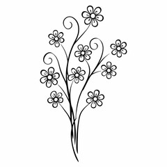 Minimilist elegant floral arrangement with delicate blossoms and swirling stems in a minimalist black outline style vector