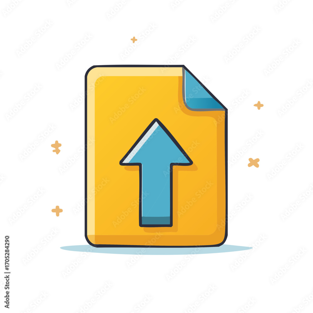 Aufkleber cartoon upload file with blue arrow icon file sharing and data transfer design
