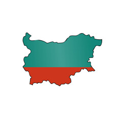 Map of Bulgaria silhouette filled with green and red national colors vector illustration