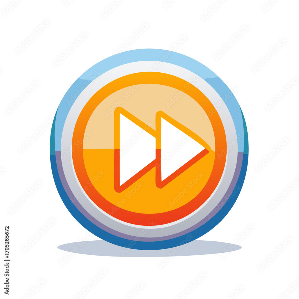 Poster yellow double arrow forward icon button for media player control