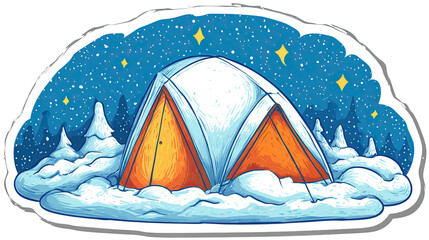 Retro Style Sticker Illustration of a Snow Covered Dome Tent