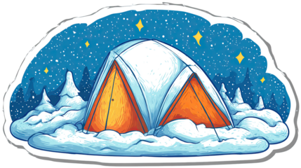 Retro Style Sticker Illustration of a Snow Covered Dome Tent