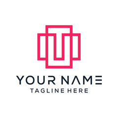 initial letter T geometric with square frame line art. Suitable for business consulting, studio, room, group, decoration, building, concept design. - vector