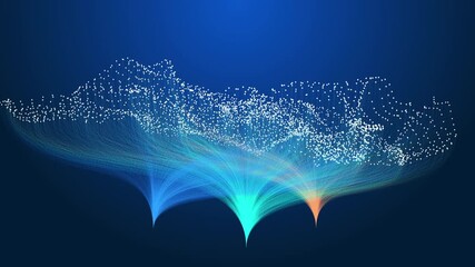 Big Data Network Flow. Futuristic big data visualization showing network flow and digital connections with glowing points and fiber-like streams. Perfect for AI, technology, and analytics concepts. - Powered by Adobe