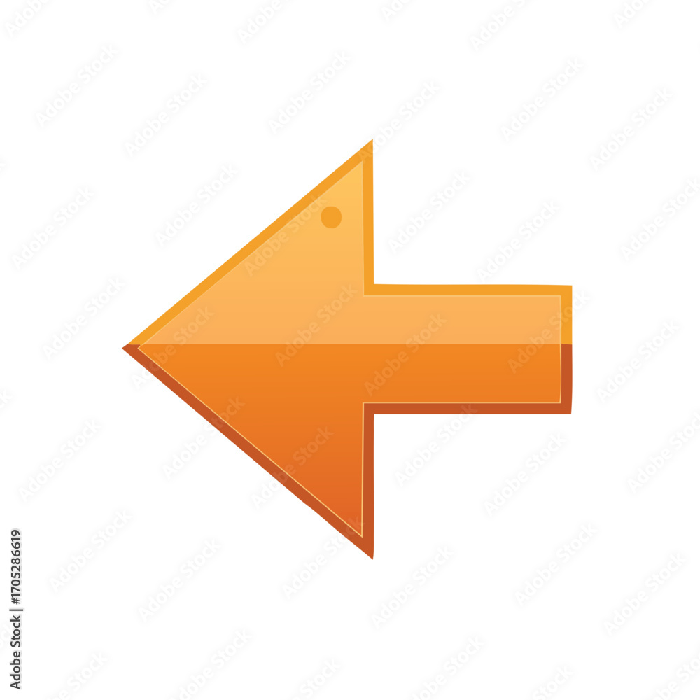 Poster shiny orange arrow pointing left a glossy icon for navigation direction or a back button element in 