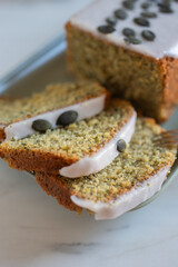 pumpkin seed cake with sugar icing