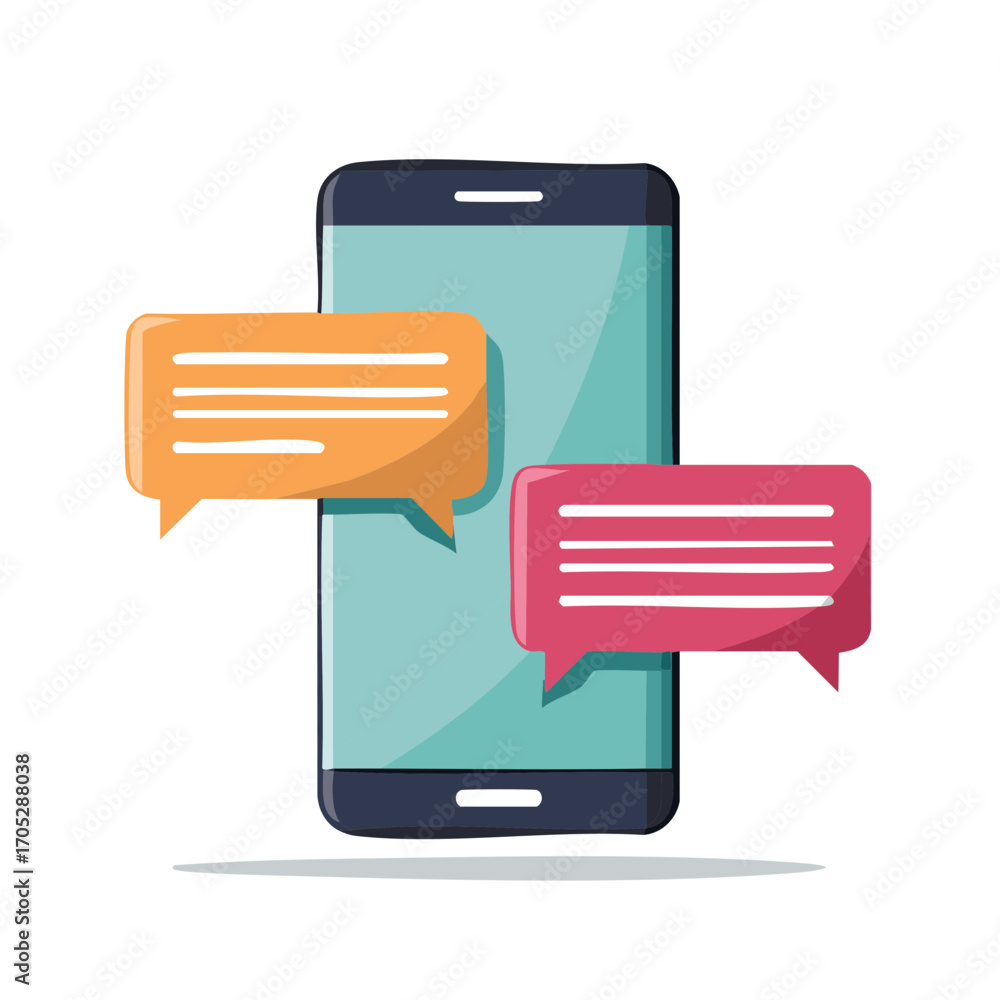 Poster modern smartphone displaying conversation bubbles for digital communication and messaging