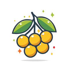 Illustration of bright yellow citrus fruits on a stem with green leaves and sparkling accents