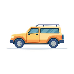 Fototapeta premium Yellow off-road vehicle with roof rack and spare tire on a white background