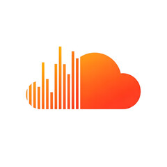 Stylized orange cloud with vertical bars graphic yellow gradient isolated on a white transparent background png file download.
