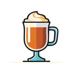 Illustration of an Irish Coffee with Cream in a Glass Mug