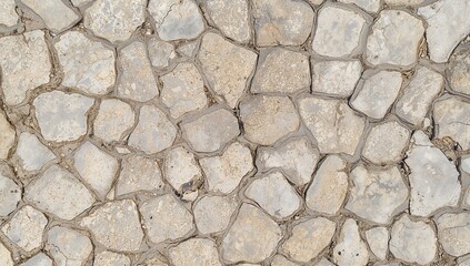 Closeup paved surface textured backdrop of irregular tan stones seamless natural pattern