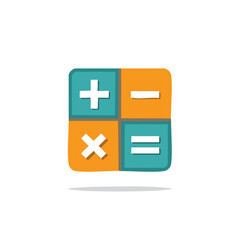 Obraz premium Colorful digital calculator icon with basic arithmetic operations for education and business apps
