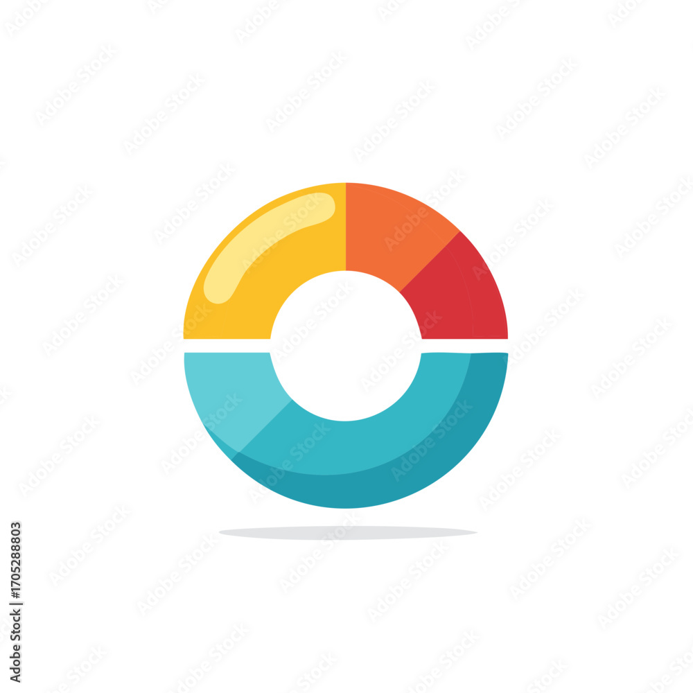 Poster colorful donut chart with four segments and a shadow graphic element