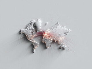 Stylized world map showing global connectivity. Great for illustrating networks, data flow, international relations, or globalization concepts. Clean, modern design.
