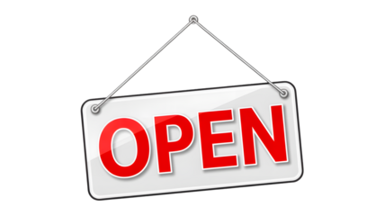 Come on in! Hanging open sign welcomes customers for vibrant modern store promotions