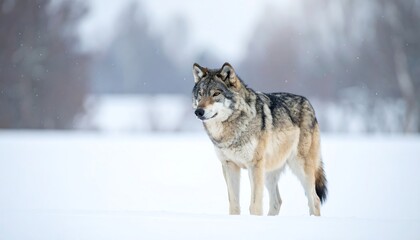 Obraz premium Majestic Gray Wolf in Snowy Winter Landscape.