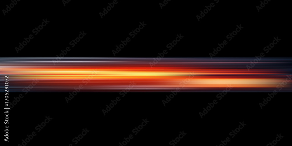 Poster light speed background with horizontal blue. orange, red lines on black. game futuristic backdrop. v