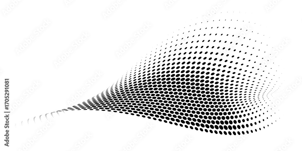 Poster abstract dotted wave. halftone curved shape in black color isolated on white background. curved and 